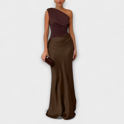 Selena – Vestido largo satinado asimétrico mujer