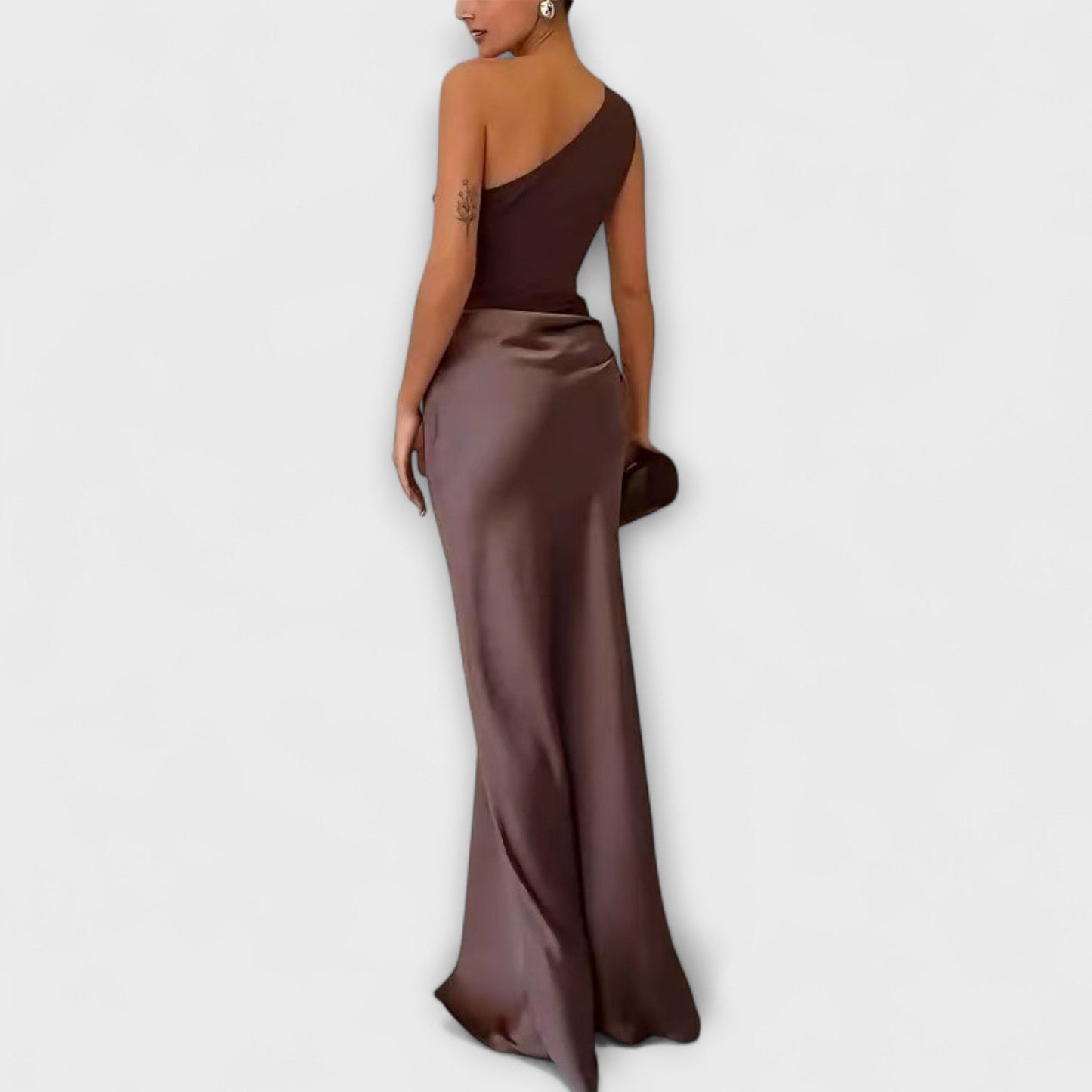 Selena – Vestido largo satinado asimétrico mujer