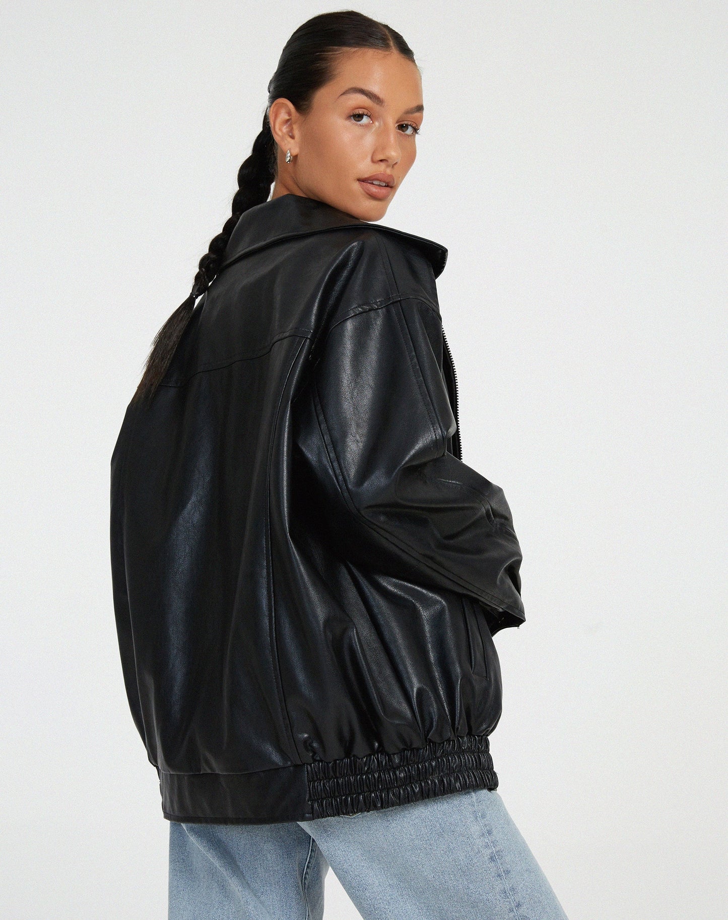 Daniela - Chaqueta oversize de mujer en cuero con bolsillos