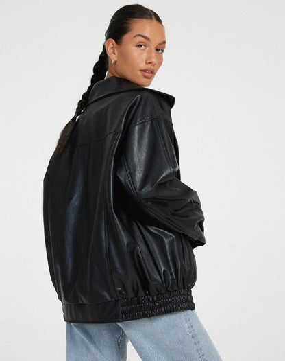 Daniela - Chaqueta oversize de mujer en cuero con bolsillos
