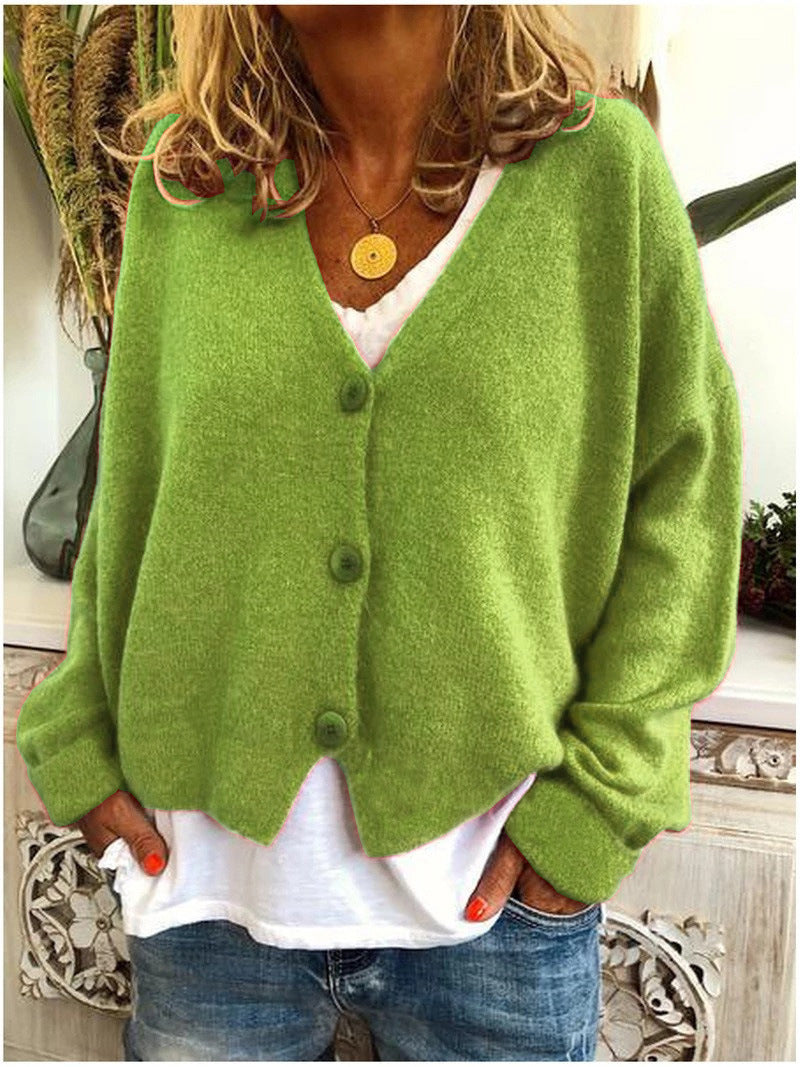 Eva - Cárdigan verde de punto con botones para mujer