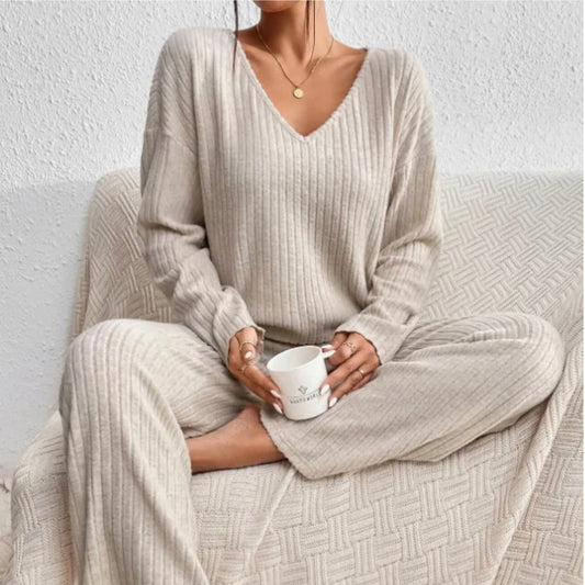 Paula - Conjunto de punto dos piezas con jersey y pantalón ancho mujer