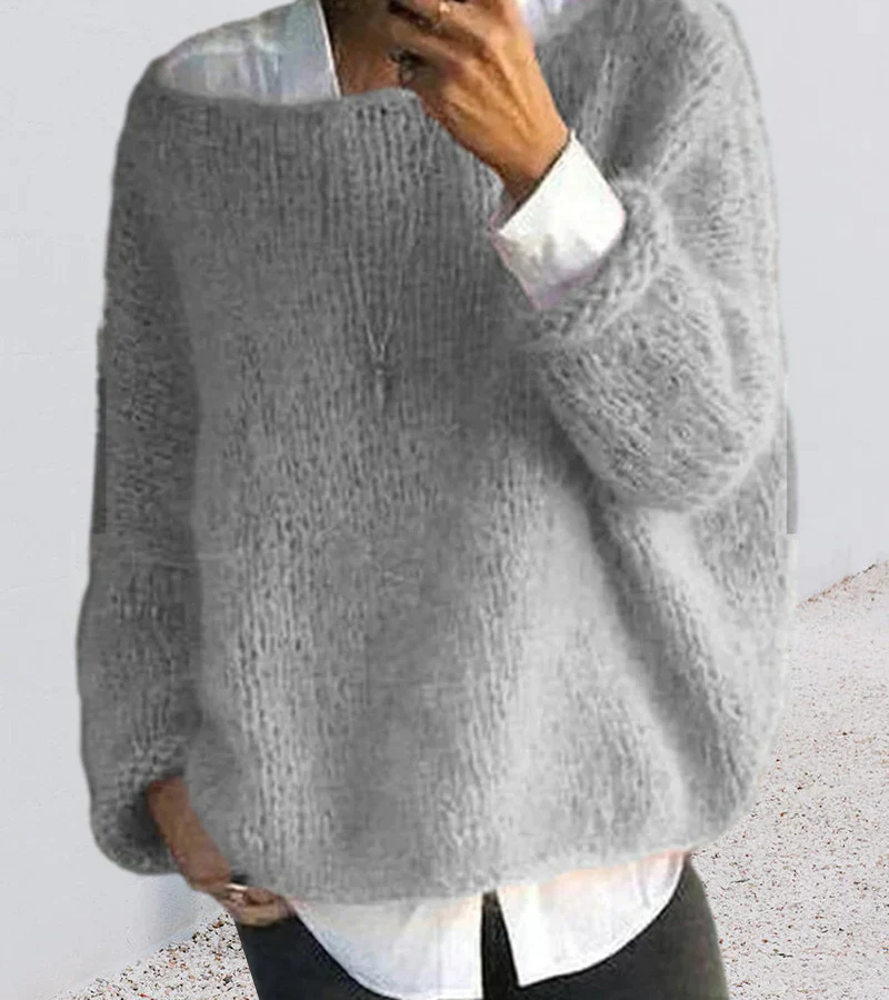 Lía - Suéter oversize azul claro de punto peluche mujer