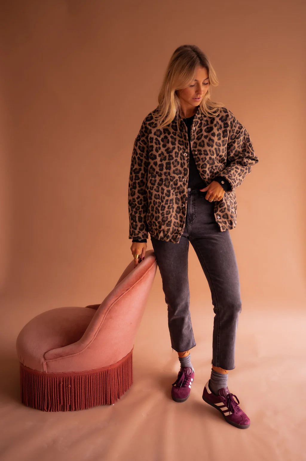 Camila - Chaqueta de mujer con estampado animal print y botones