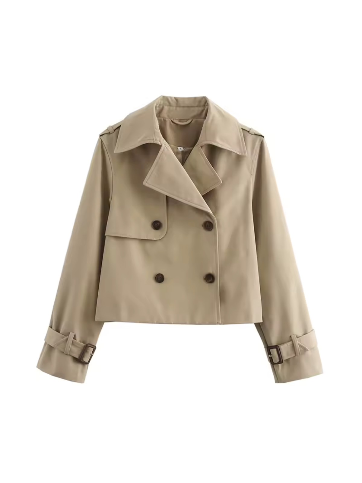 Claudia - Gabardina corta beige con doble botonadura mujer