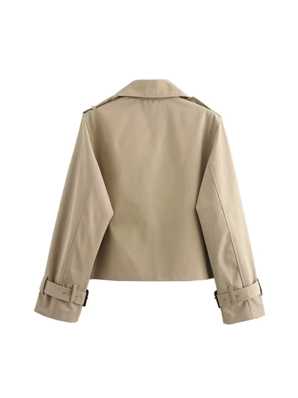 Claudia - Gabardina corta beige con doble botonadura mujer
