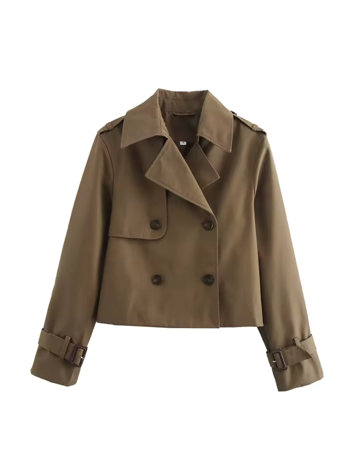 Claudia - Gabardina corta beige con doble botonadura mujer