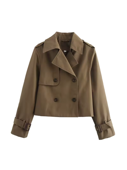 Claudia - Gabardina corta beige con doble botonadura mujer