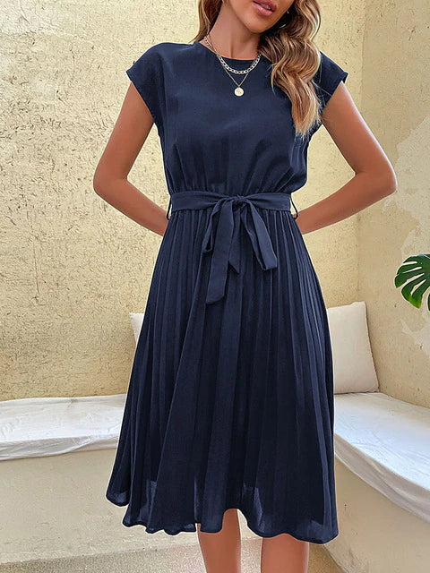 Isabella - Vestido de mujer plisado con lazo en la cintura