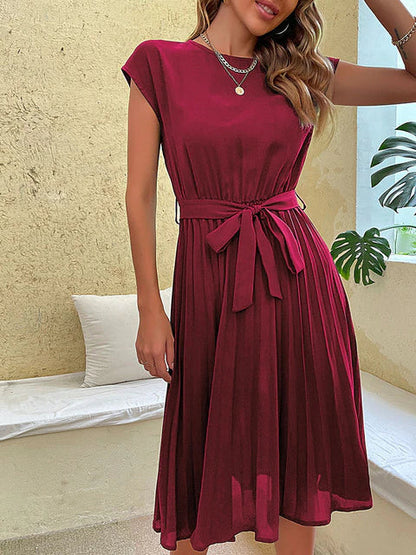 Isabella - Vestido de mujer plisado con lazo en la cintura