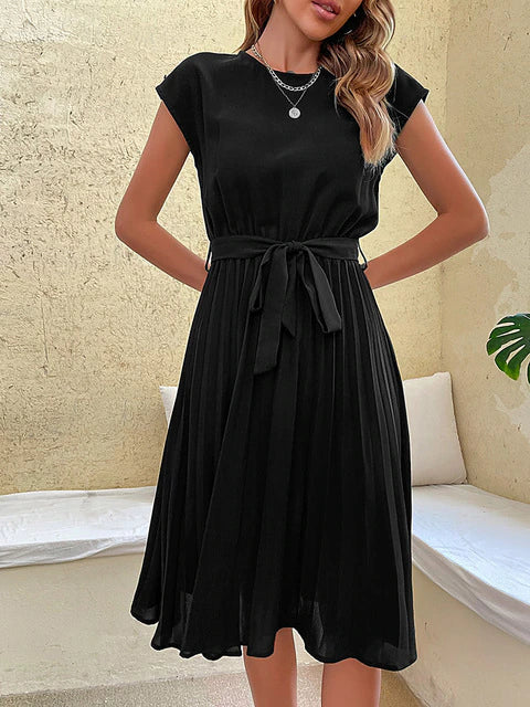 Isabella - Vestido de mujer plisado con lazo en la cintura