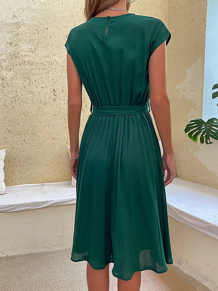 Isabella - Vestido de mujer plisado con lazo en la cintura