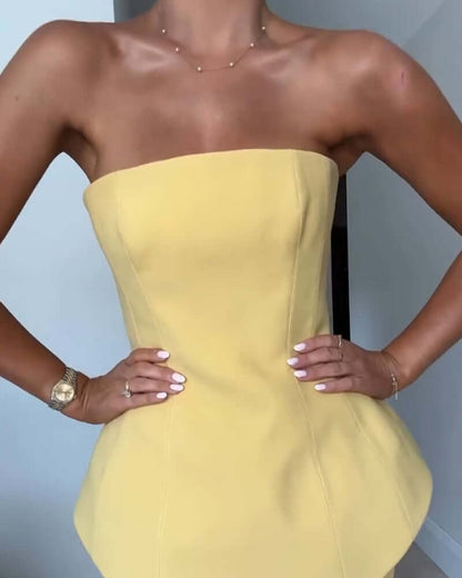 Aurora – Vestido largo palabra de honor con falda plisada mujer