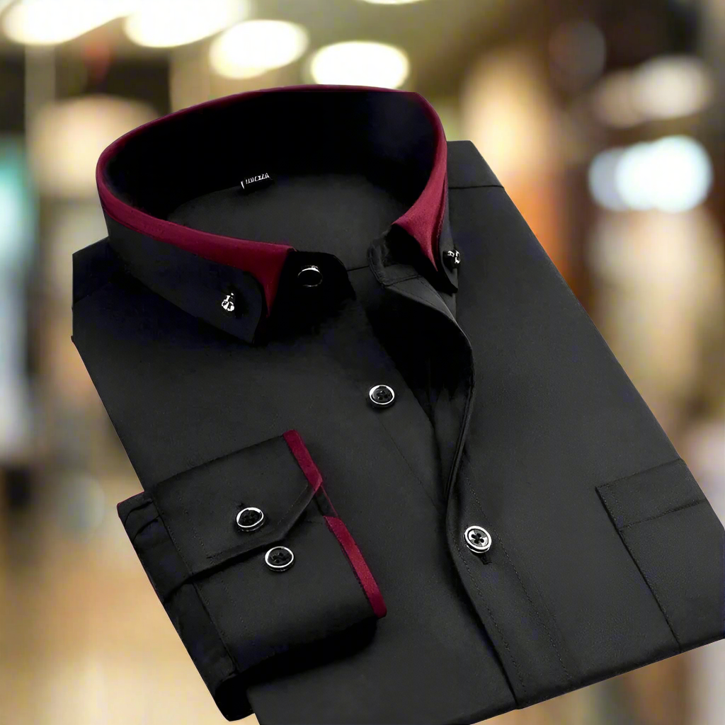 Esteban - Camisa de hombre manga larga con contraste en el cuello