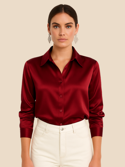 Teresa – Blusa Satinada de Corte Clásico Mujer