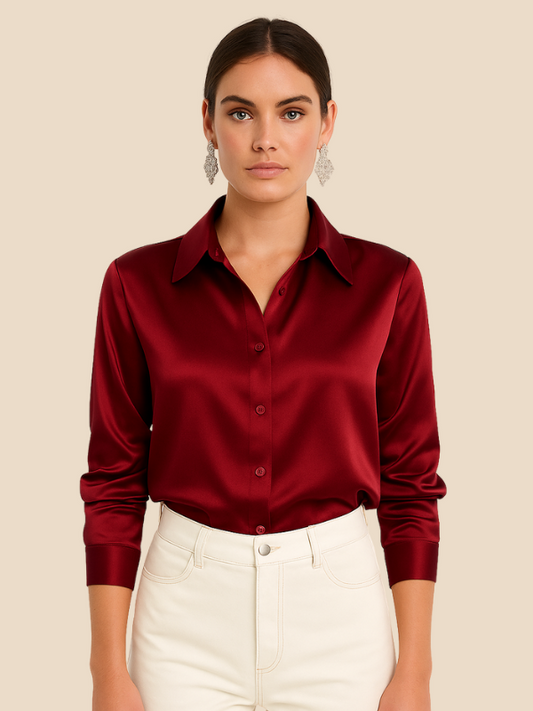 Teresa – Blusa Satinada de Corte Clásico Mujer
