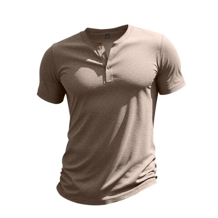 Daniel - Camiseta de hombre manga corta con cuello henley