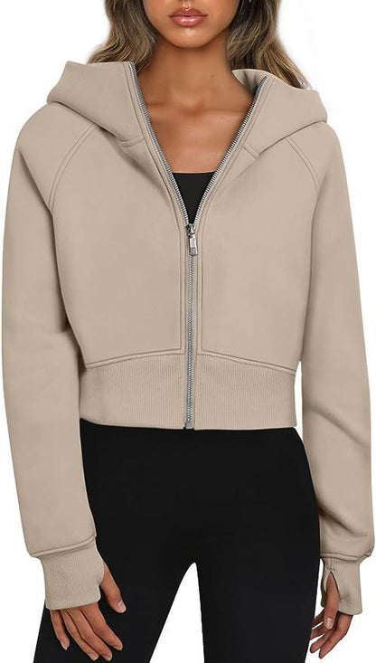 Adriana - Sudadera corta con cremallera y capucha mujer