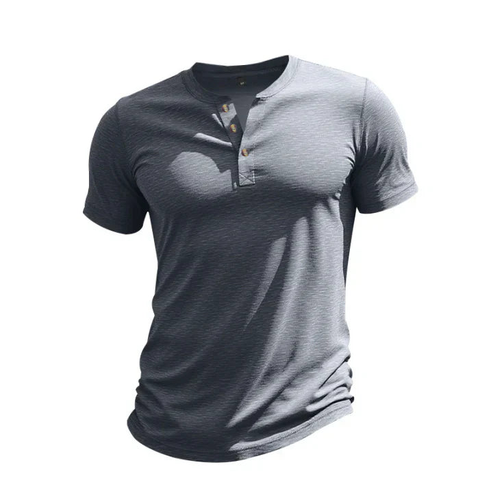 Daniel - Camiseta de hombre manga corta con cuello henley