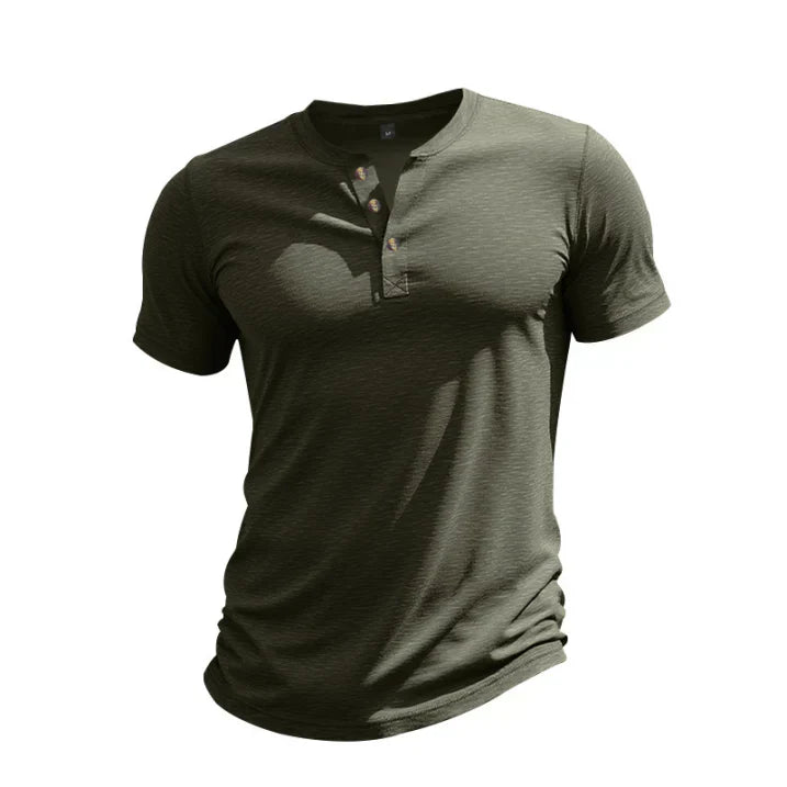 Daniel - Camiseta de hombre manga corta con cuello henley