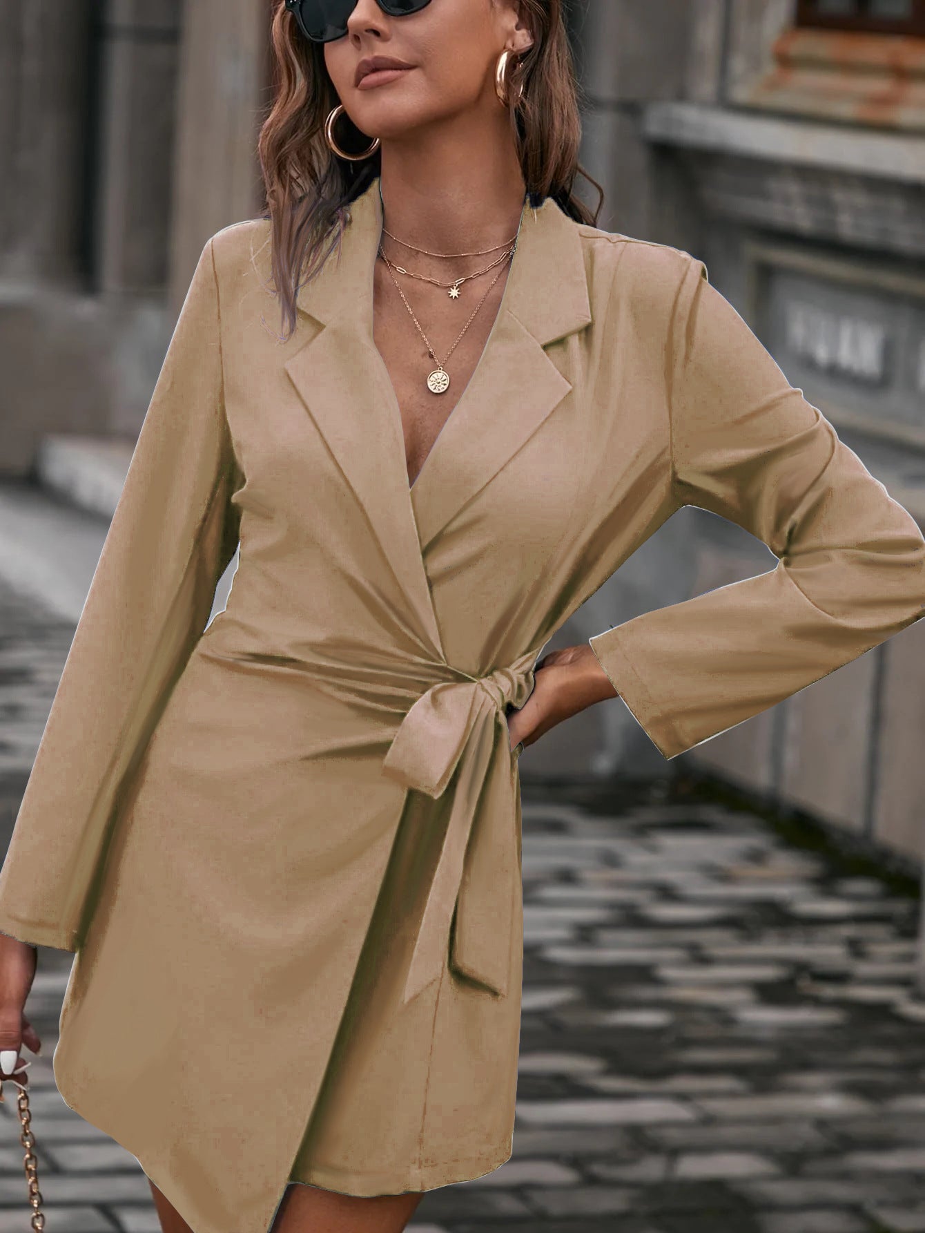 Aurora - Vestido blazer blanco de manga larga para mujer