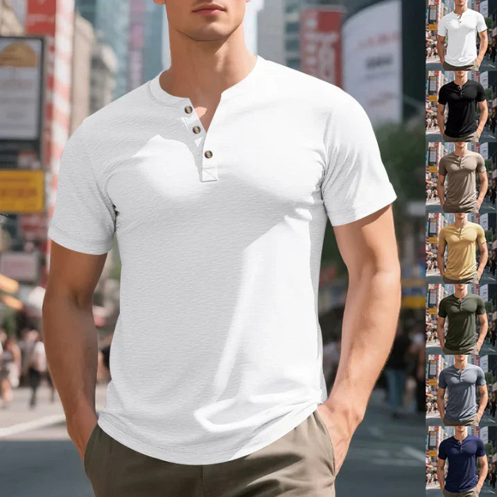 Daniel - Camiseta de hombre manga corta con cuello henley