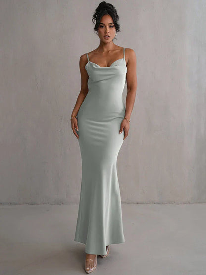 Sofía - Vestido largo de mujer satinado con tirantes