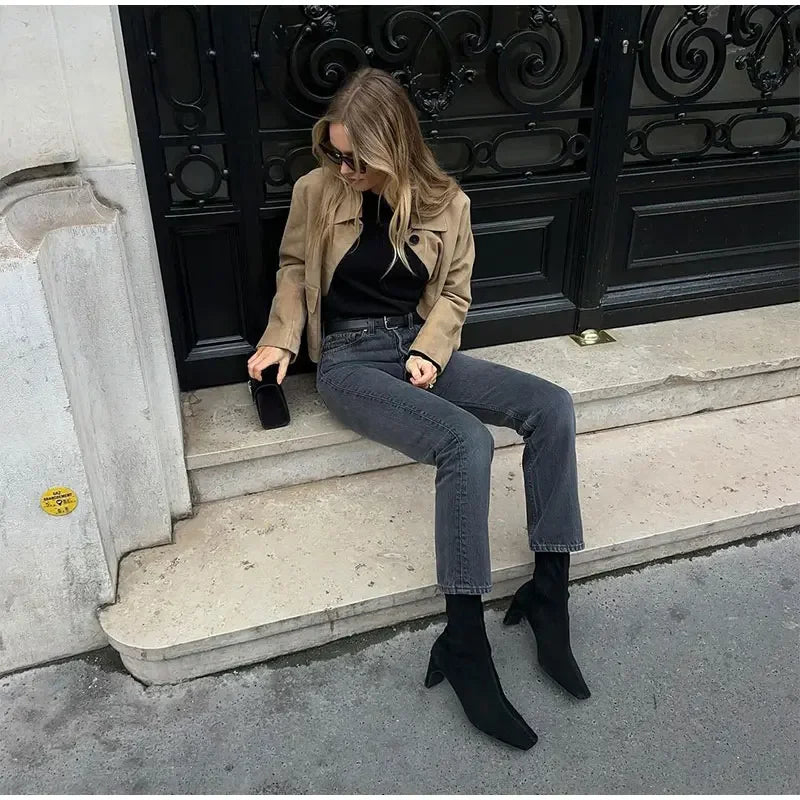 Adriana - Chaqueta corta efecto ante con botones mujer