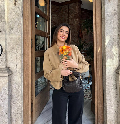 Adriana - Chaqueta corta efecto ante con botones mujer