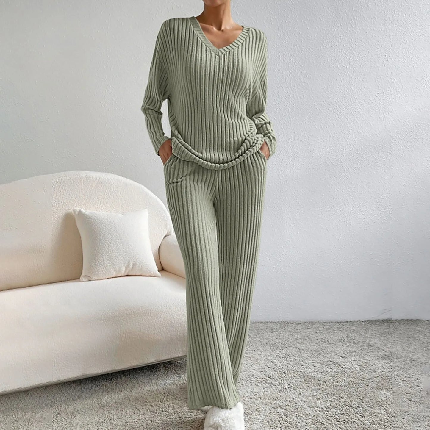 Paula - Conjunto de punto dos piezas con jersey y pantalón ancho mujer