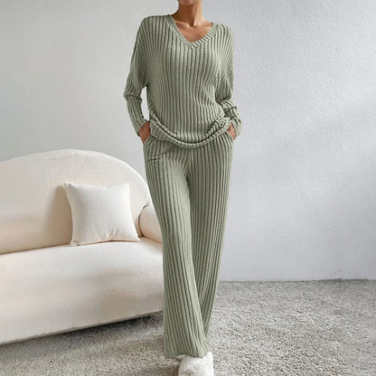 Paula - Conjunto de punto dos piezas con jersey y pantalón ancho mujer