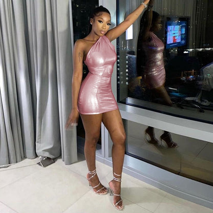 Camila - Vestido corto brillante asimétrico de un hombro mujer