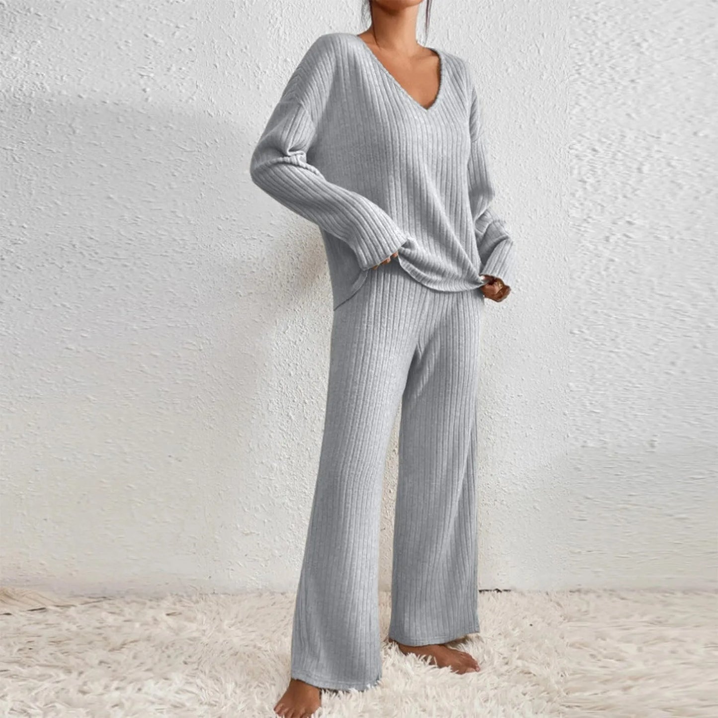 Paula - Conjunto de punto dos piezas con jersey y pantalón ancho mujer