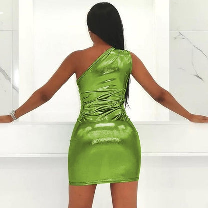 Camila - Vestido corto brillante asimétrico de un hombro mujer