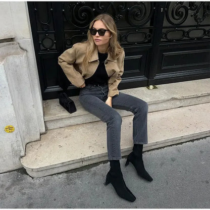 Adriana - Chaqueta corta efecto ante con botones mujer