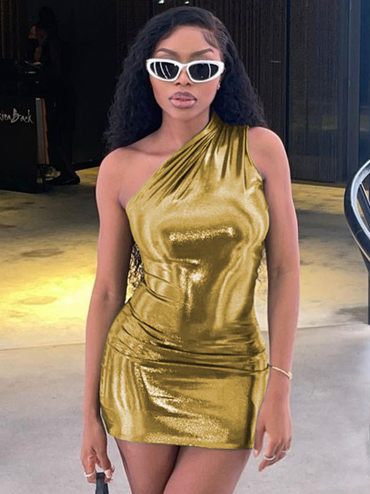 Camila - Vestido corto brillante asimétrico de un hombro mujer