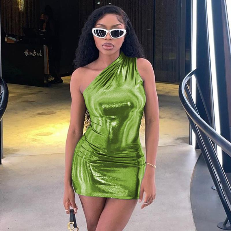 Camila - Vestido corto brillante asimétrico de un hombro mujer