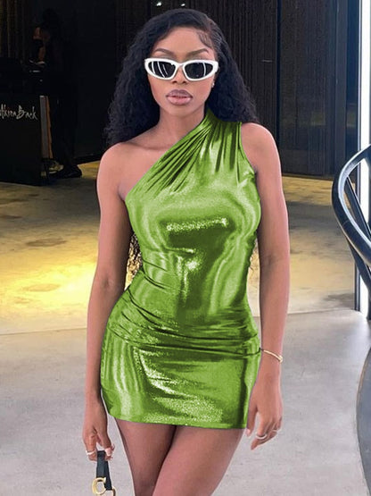 Camila - Vestido corto brillante asimétrico de un hombro mujer