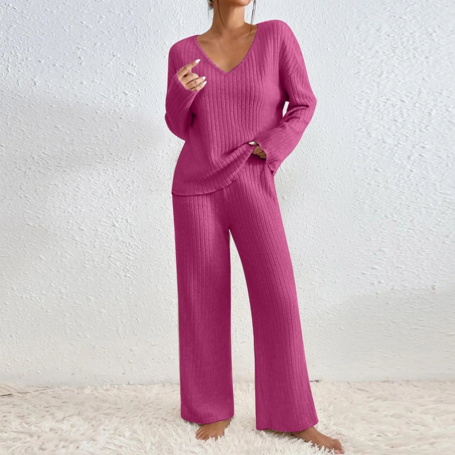 Paula - Conjunto de punto dos piezas con jersey y pantalón ancho mujer
