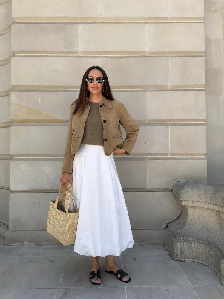 Adriana - Chaqueta corta efecto ante con botones mujer