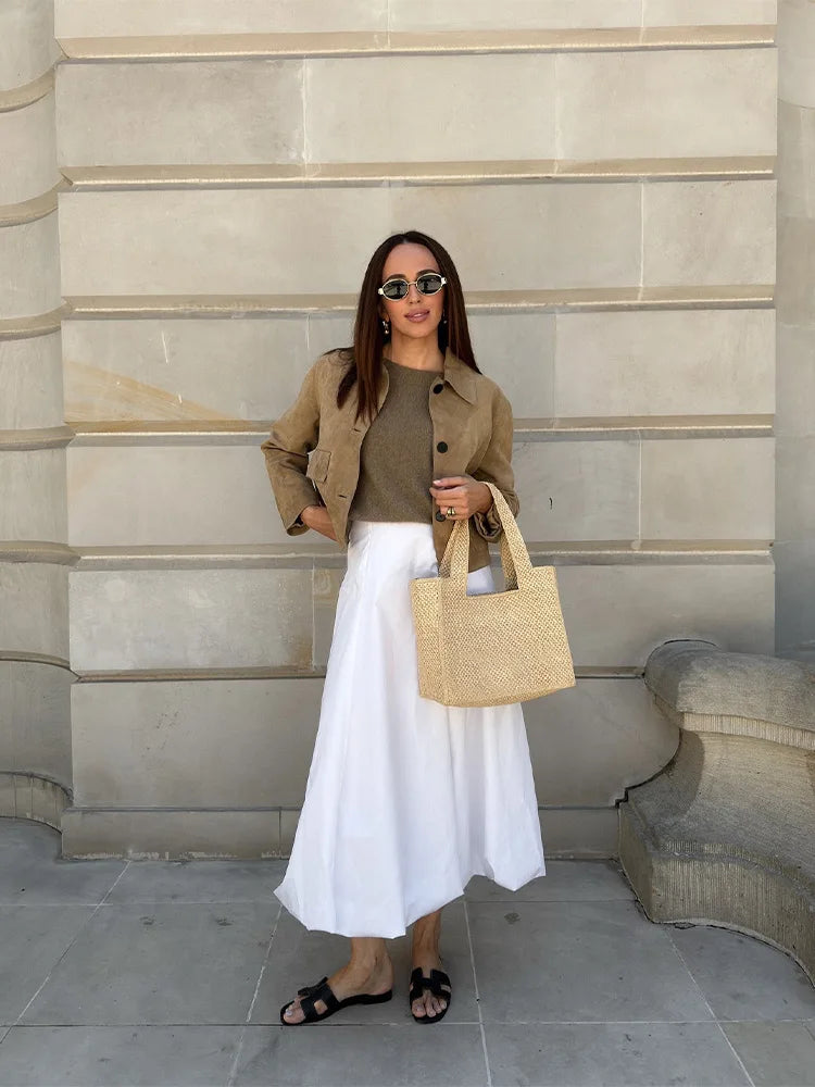 Adriana - Chaqueta corta efecto ante con botones mujer