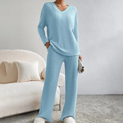 Paula - Conjunto de punto dos piezas con jersey y pantalón ancho mujer