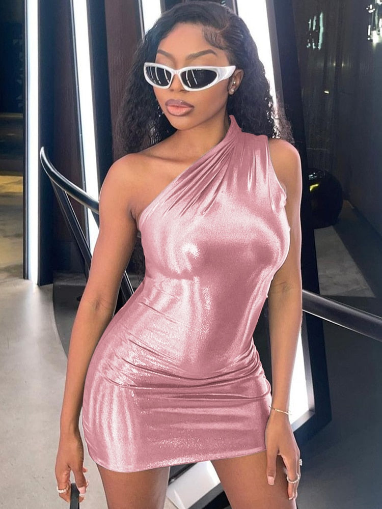 Camila - Vestido corto brillante asimétrico de un hombro mujer