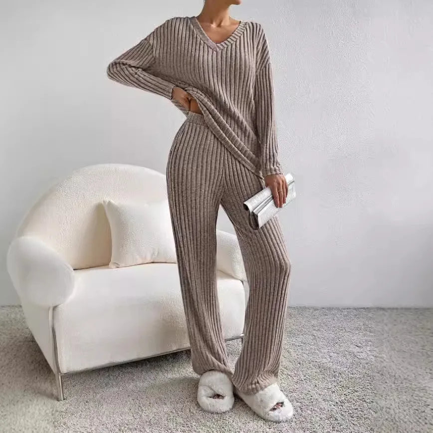 Paula - Conjunto de punto dos piezas con jersey y pantalón ancho mujer