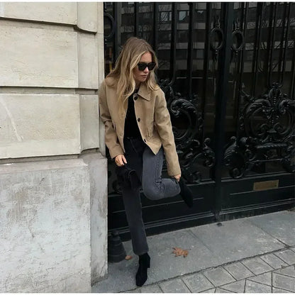 Adriana - Chaqueta corta efecto ante con botones mujer