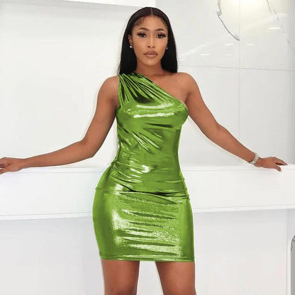 Camila - Vestido corto brillante asimétrico de un hombro mujer