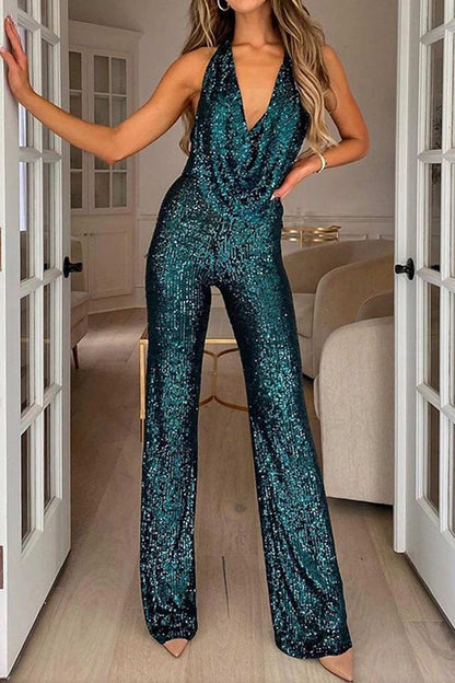 Adriana - Mono de mujer con lentejuelas escote halter
