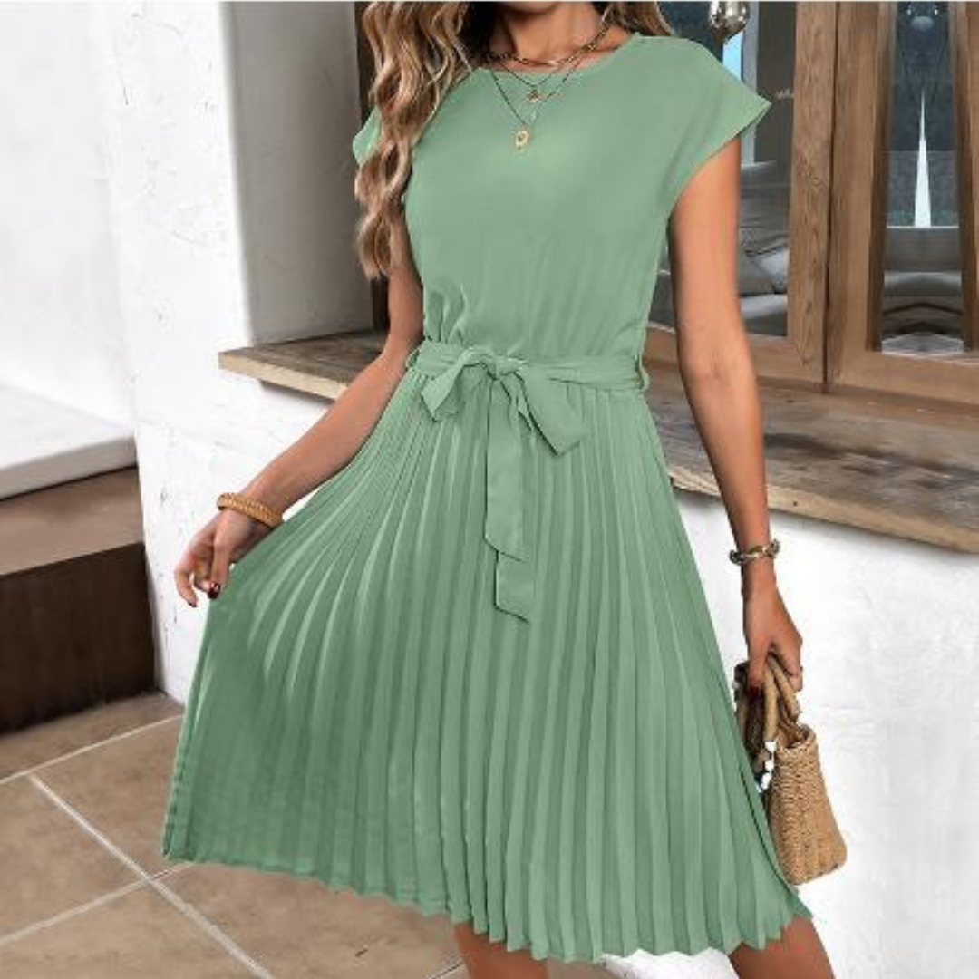 Isabella - Vestido de mujer plisado con lazo en la cintura