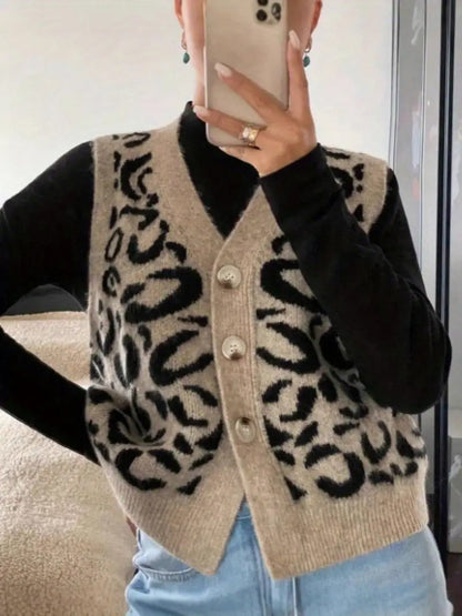 Elena - Chaleco de punto con estampado animal para mujer