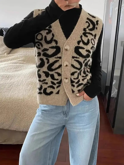 Elena - Chaleco de punto con estampado animal para mujer
